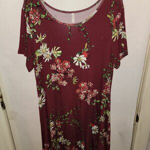Longyuan Floral Pattern on Maroon field dress Size 2XL